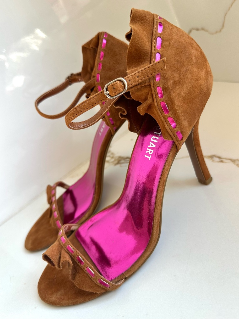 Colin Stuart Brown Suede Ruffle Heels